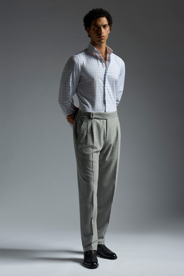 Isaia Mix Dress Shirt Shirt White With Grey And Blue Check