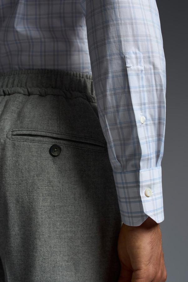 Isaia Mix Dress Shirt Shirt White With Grey And Blue Check