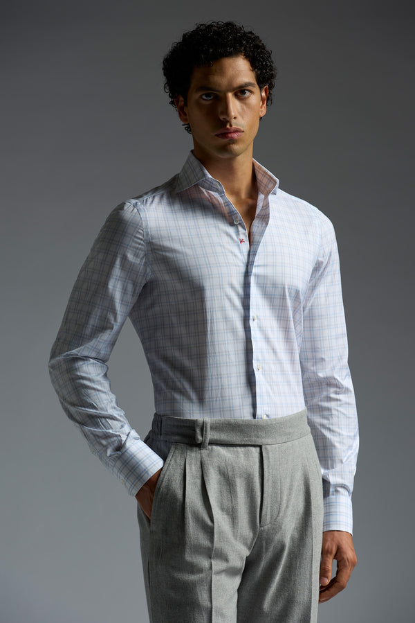 isaia Mix Dress Shirt Shirt White With Grey And Blue Check