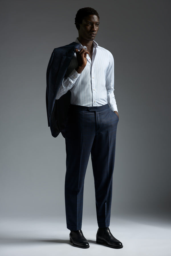 Isaia Mix Dress Shirt Shirt White With Grey And Blue Stripe