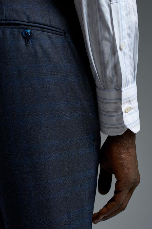 Isaia Mix Dress Shirt Shirt White With Grey And Blue Stripe