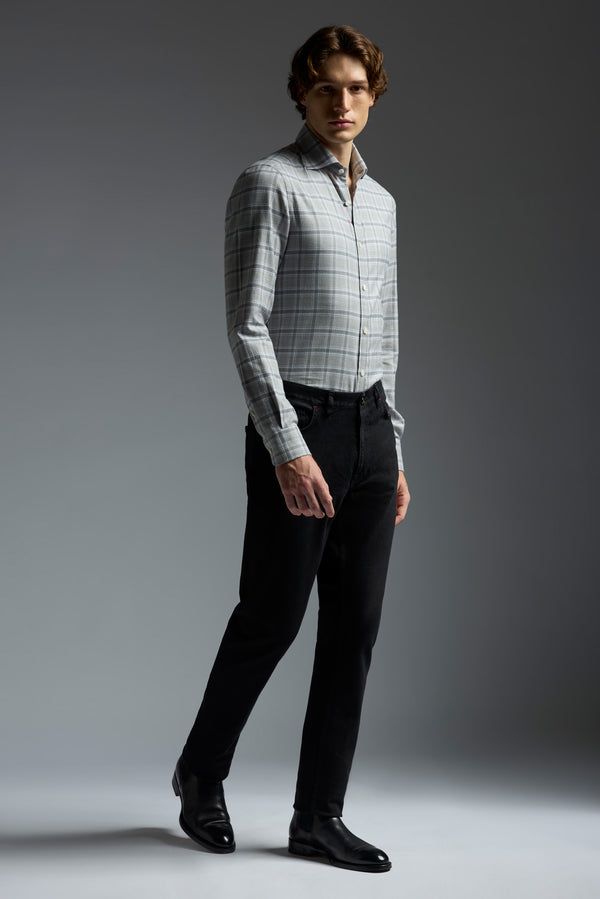 Isaia Mix Sport Shirt Sport Shirt Grey Window Pane With White