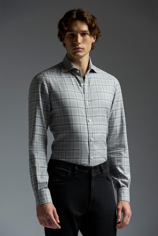 isaia Mix Sport Shirt Sport Shirt Grey Window Pane With White