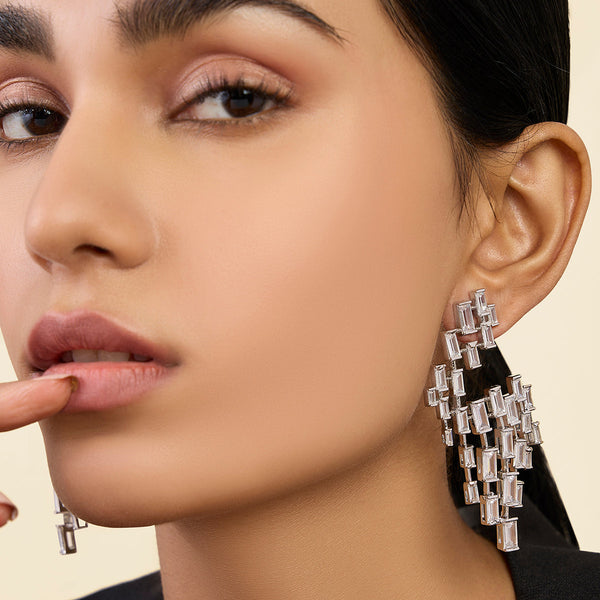 isharya Abstract Chandelier Statement Earrings Earrings White