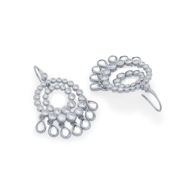 Isharya Ada Mirror & CZ Chandbali Earrings Earrings Silver