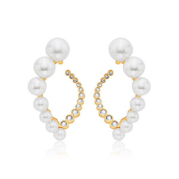 isharya Amara CZ Pearl Harp Earrings Earrings White