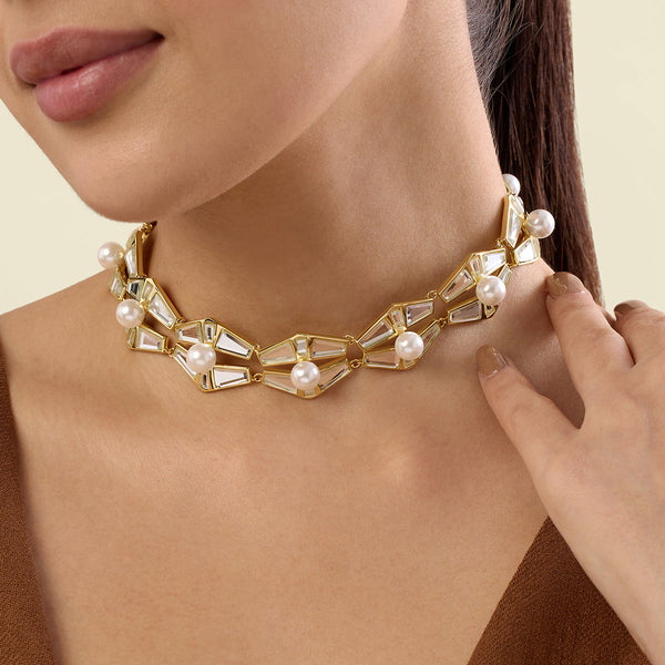 isharya Angel Dust Mirror And Pearl Choker Necklaces