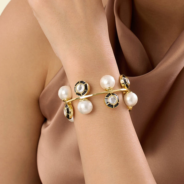 isharya Ayaana Pearl And Mirror Enamel Cuff Cuff XS