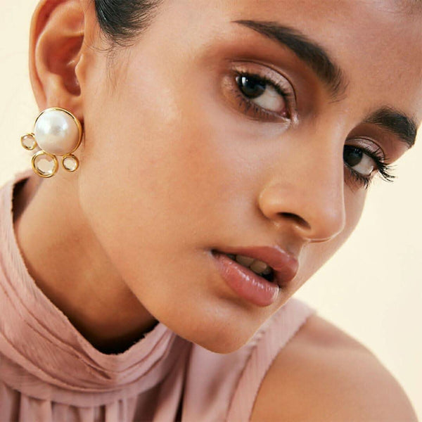 Isharya Ayaana Pearl & Surrounded Mirrors Stud Earrings