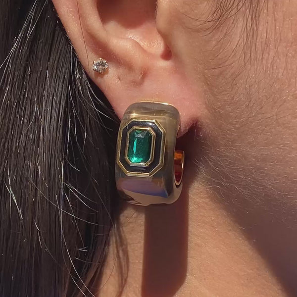 Isharya B-dazzle Green Crystal Resin Huggies Earrings
