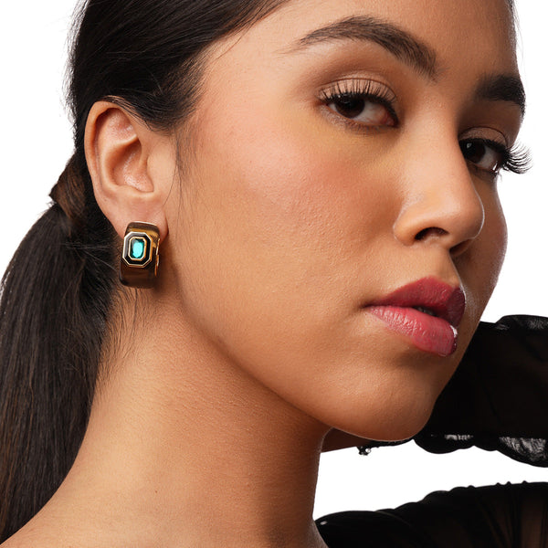 isharya B-dazzle Green Crystal Resin Huggies Earrings