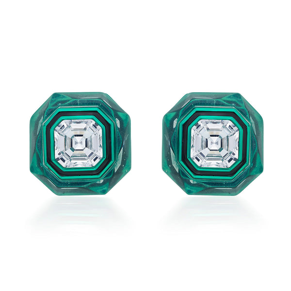 Isharya B-dazzle Infinity Cut Green Crystal Studs Earrings