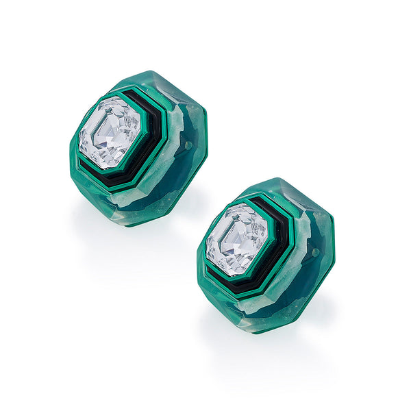 Isharya B-dazzle Infinity Cut Green Crystal Studs Earrings