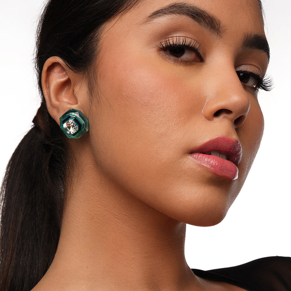 isharya B-dazzle Infinity Cut Green Crystal Studs Earrings