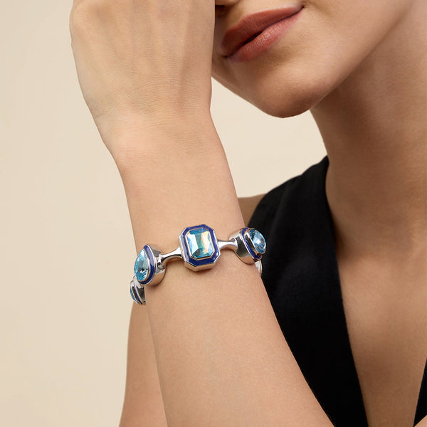 isharya Banger Aquamarine Crystal Cuff Bracelets XS