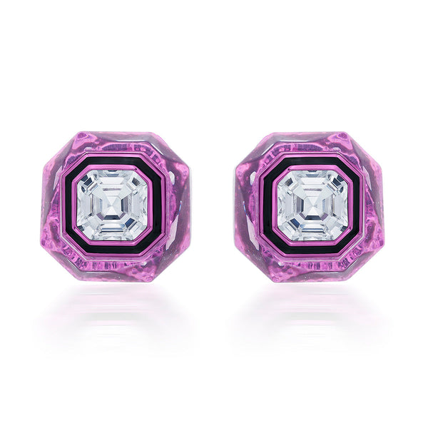 isharya Bisou Infinity Cut Pink Crystal Studs Earrings Pink