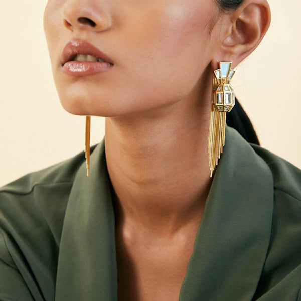 Isharya Bombay Deco Tassel Statement Mirror Earrings In Gold Earrings