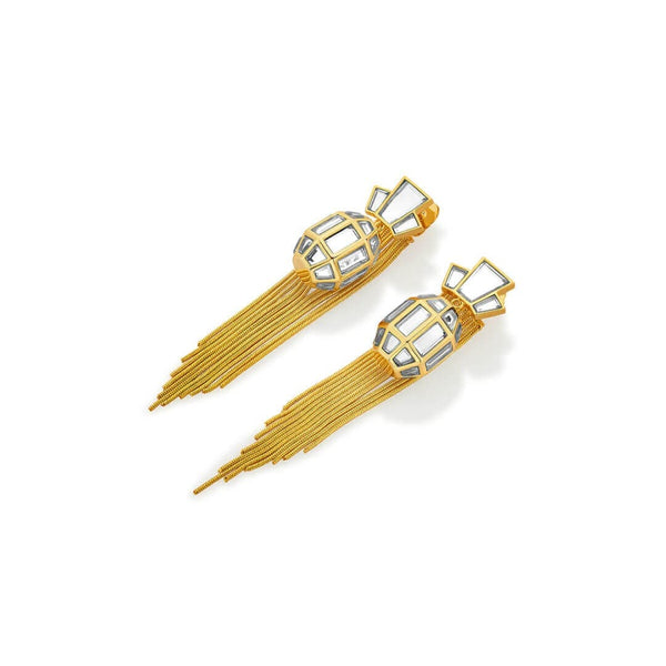 Isharya Bombay Deco Tassel Statement Mirror Earrings In Gold Earrings