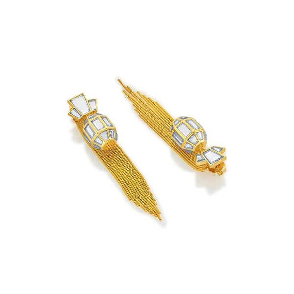Isharya Bombay Deco Tassel Statement Mirror Earrings In Gold Earrings