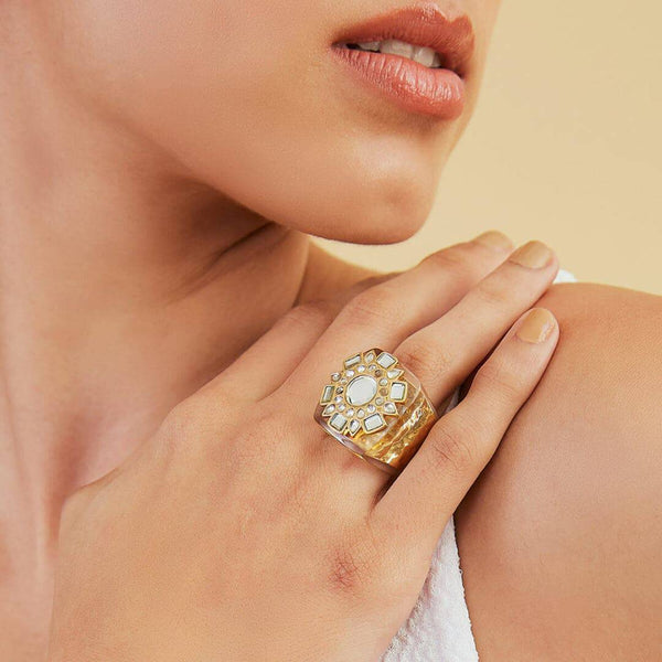 isharya Borderless Mirror Icon Strip Resin Ring Gold Rings 5