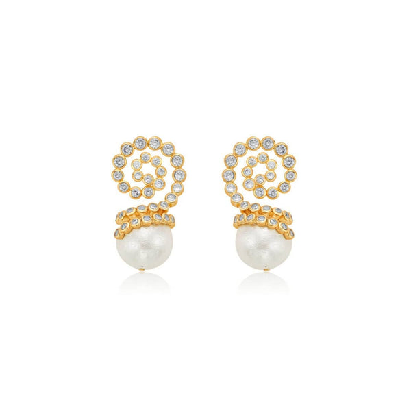 isharya Crystal Swirl Pearl Drop Earrings Earrings Gold