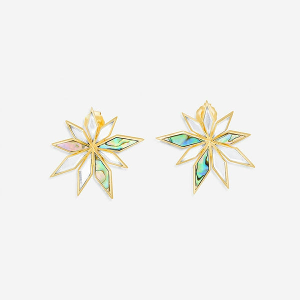 Isharya Demi Goddess Abstract Mirror Flower Stud Earrings Earrings Silver