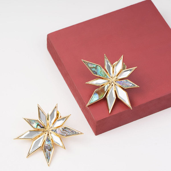 Isharya Demi Goddess Abstract Mirror Flower Stud Earrings Earrings Silver