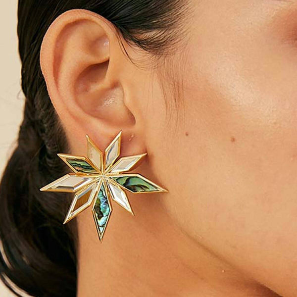 isharya Demi Goddess Abstract Mirror Flower Stud Earrings Earrings Silver