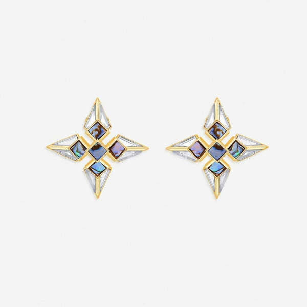 isharya Demi Goddess Mirror and Mother of Pearl Stud Earrings Earrings