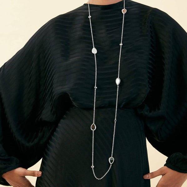 Isharya Dew Drop Mirror Long Necklace Necklaces Silver