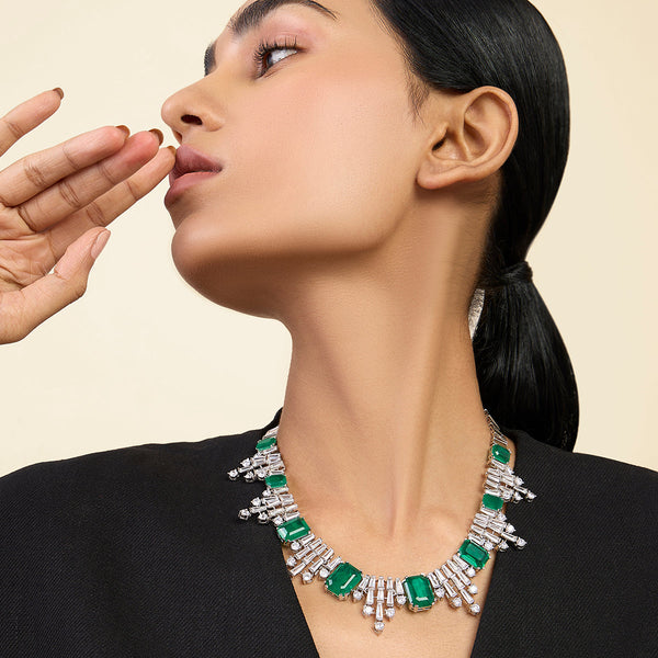 Isharya Doublet Dark Emerald Bib Necklace Necklaces Green