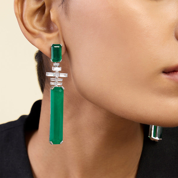 isharya Doublet Dark Emerald Dangler Earrings Earrings