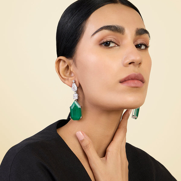 Isharya Doublet Dark Emerald Drop Earrings Earrings Green