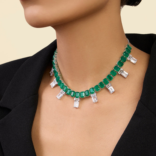 isharya Doublet Dark Emerald Stationed Choker Necklaces