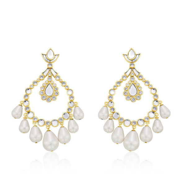 Isharya Elongated Crystal Pearl Earrings Earrings Gold