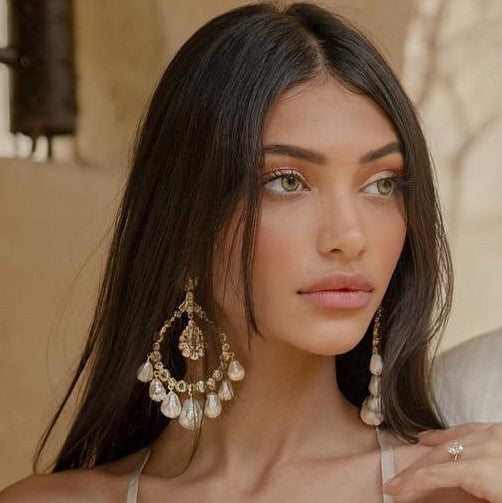 Isharya Elongated Crystal Pearl Earrings Earrings Gold