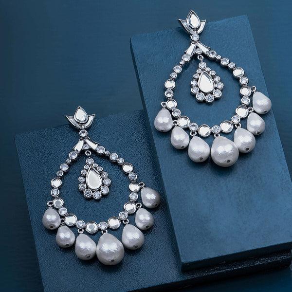 Isharya Elongated Crystal Pearl Earrings Earrings Gold