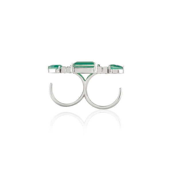 Isharya Emerald Embrace Two-Finger Ring Rings Free Size
