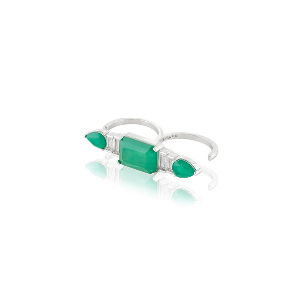 Isharya Emerald Embrace Two-Finger Ring Rings Free Size