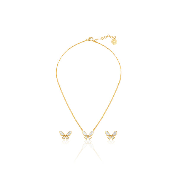 Isharya Golden Butterfly Earrings & Necklace Set Necklaces