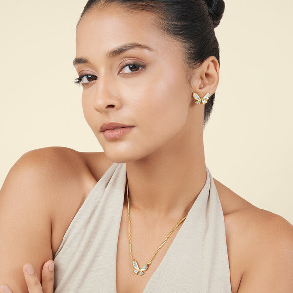 Isharya Golden Butterfly Earrings & Necklace Set Necklaces