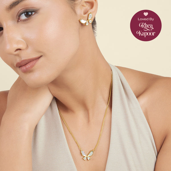 isharya Golden Butterfly Earrings & Necklace Set Necklaces