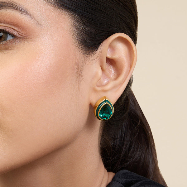 isharya Green Bold Bling Earrings Earrings Free Size