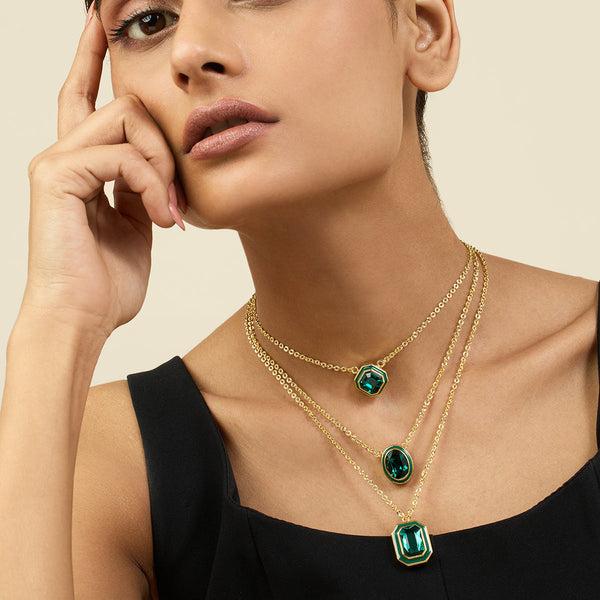 Isharya Green Crystal Galaxy Layered Necklace Necklaces