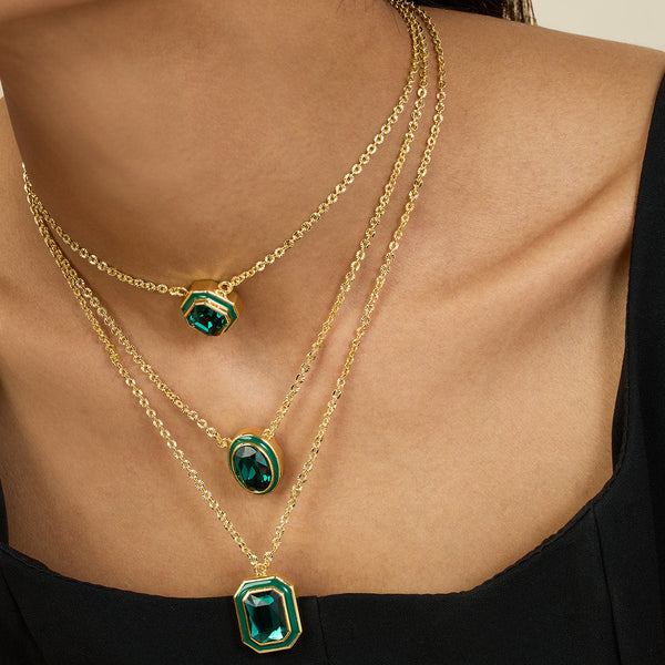 isharya Green Crystal Galaxy Layered Necklace Necklaces