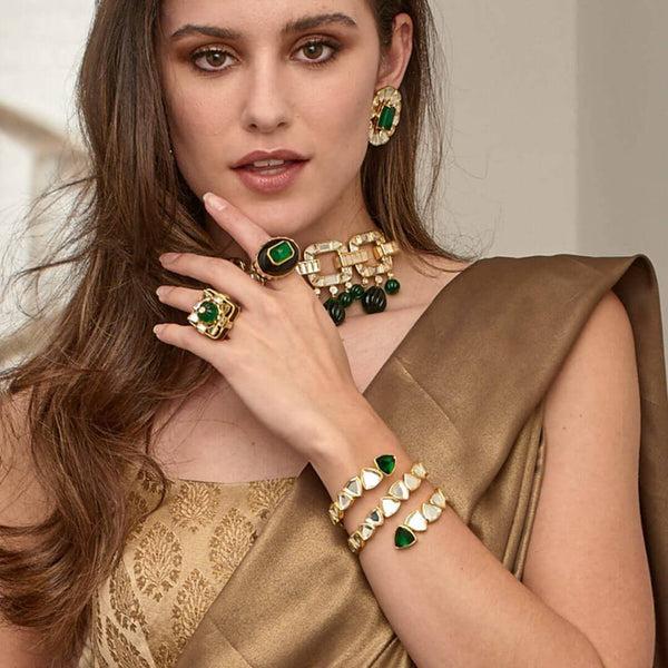 isharya Inayat Green Hyrdo & Mirror Statement Cuff Cuff XS