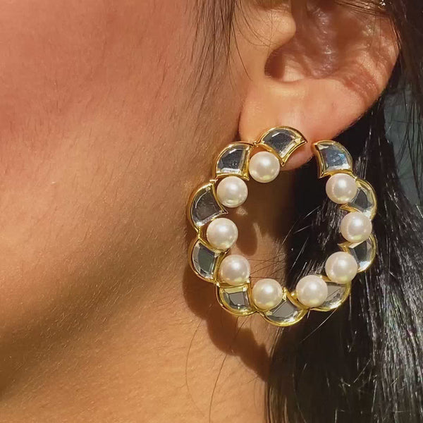 Isharya Amara Mirror Pearl Hoop Earrings Earrings