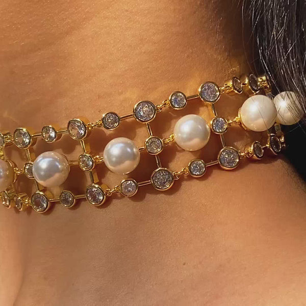 Isharya Amara Pearl CZ Choker Necklace Choker
