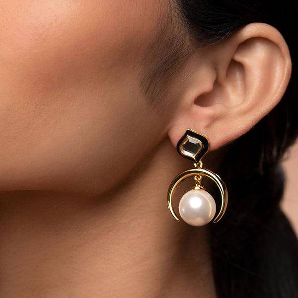 isharya Amina Half Moon Pearl Earrings Earrings