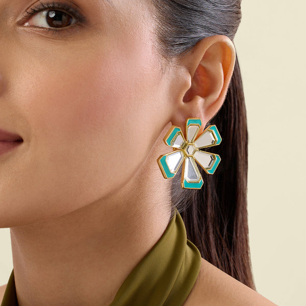 isharya Ayaana Blue Enamel Flower Stud Earrings